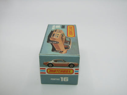 Matchbox Superfast No 16B Pontiac CHAMPAGNE Gold, Dot Dash Wheels, Unpainted Base