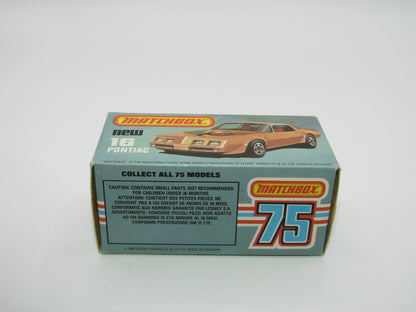 Matchbox Superfast No 16B Pontiac CHAMPAGNE Gold, Dot Dash Wheels, Unpainted Base
