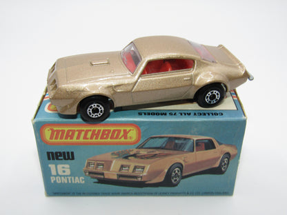 Matchbox Superfast No 16B Pontiac Tan, No Label, Dot Dash Wheels, Unpainted Base