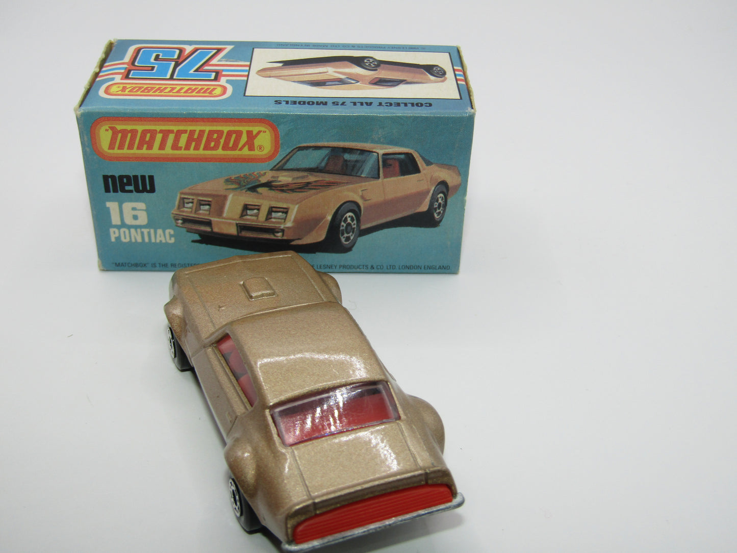Matchbox Superfast No 16B Pontiac Tan, No Label, Dot Dash Wheels, Unpainted Base