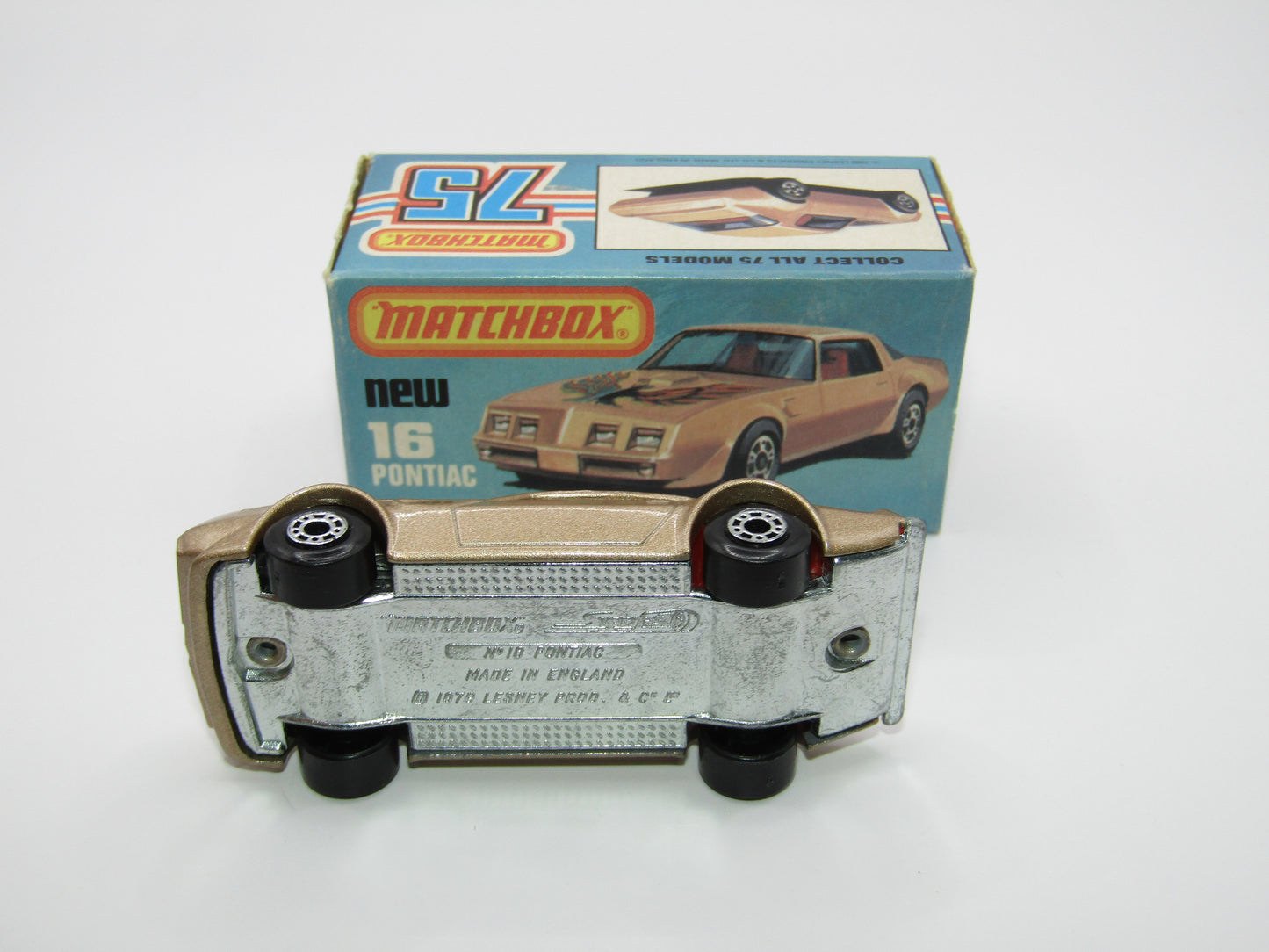 Matchbox Superfast No 16B Pontiac Tan, No Label, Dot Dash Wheels, Unpainted Base