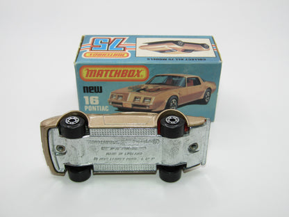 Matchbox Superfast No 16B Pontiac Tan, No Label, Dot Dash Wheels, Unpainted Base