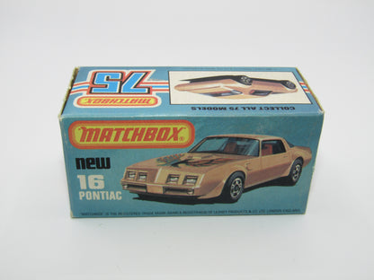 Matchbox Superfast No 16B Pontiac Tan, No Label, Dot Dash Wheels, Unpainted Base