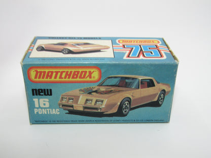 Matchbox Superfast No 16B Pontiac Tan, No Label, Dot Dash Wheels, Unpainted Base