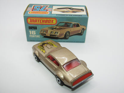 Matchbox Superfast No 16B Pontiac Tan, Firebird Label, Dot Dash Wheels, Unpainted Base