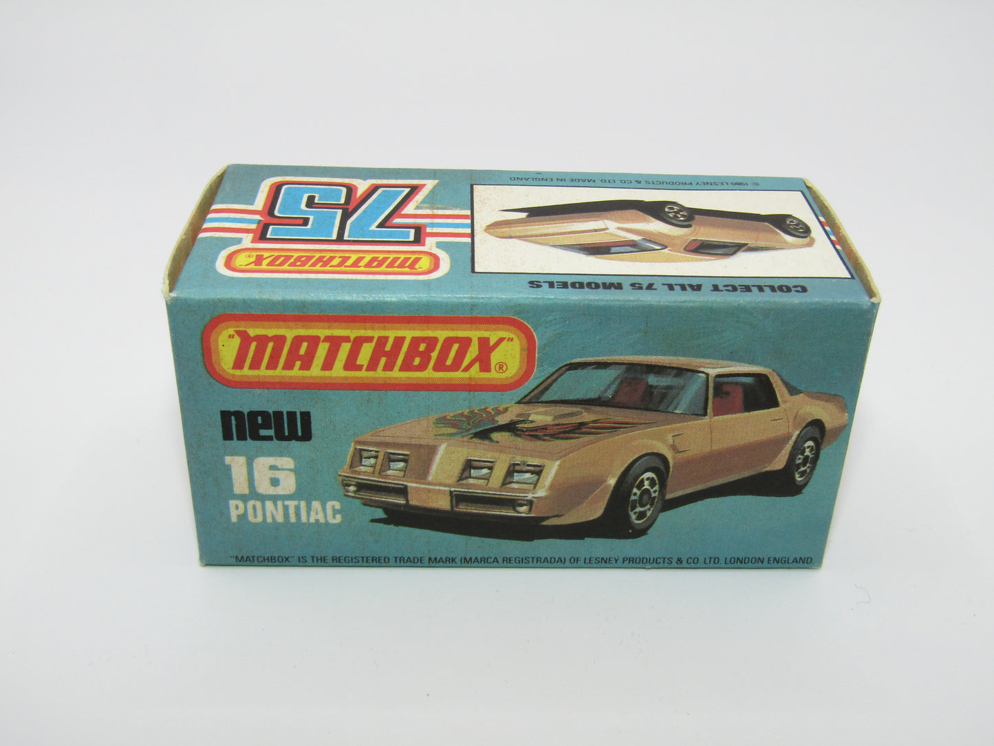 Matchbox Superfast No 16B Pontiac Tan, Firebird Label, Dot Dash Wheels, Unpainted Base