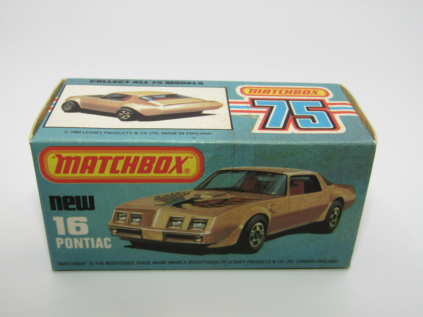Matchbox Superfast No 16B Pontiac Tan, Firebird Label, Dot Dash Wheels, Unpainted Base