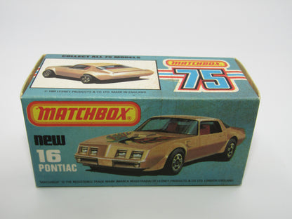 Matchbox Superfast No 16B Pontiac Tan, Firebird Label, Dot Dash Wheels, Unpainted Base