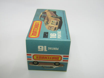 Matchbox Superfast No 16B Pontiac Tan, Firebird Label, Dot Dash Wheels, Unpainted Base