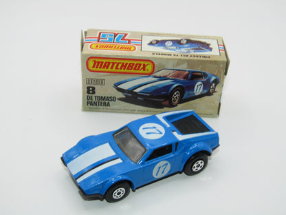 Matchbox Superfast No 8D De Tomaso Pantera, GLOSS BLACK BASE, USA Picture Box