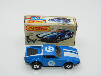 Matchbox Superfast No 8D De Tomaso Pantera, GLOSS BLACK BASE, USA Picture Box