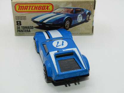 Matchbox Superfast No 8D De Tomaso Pantera, GLOSS BLACK BASE, USA Picture Box