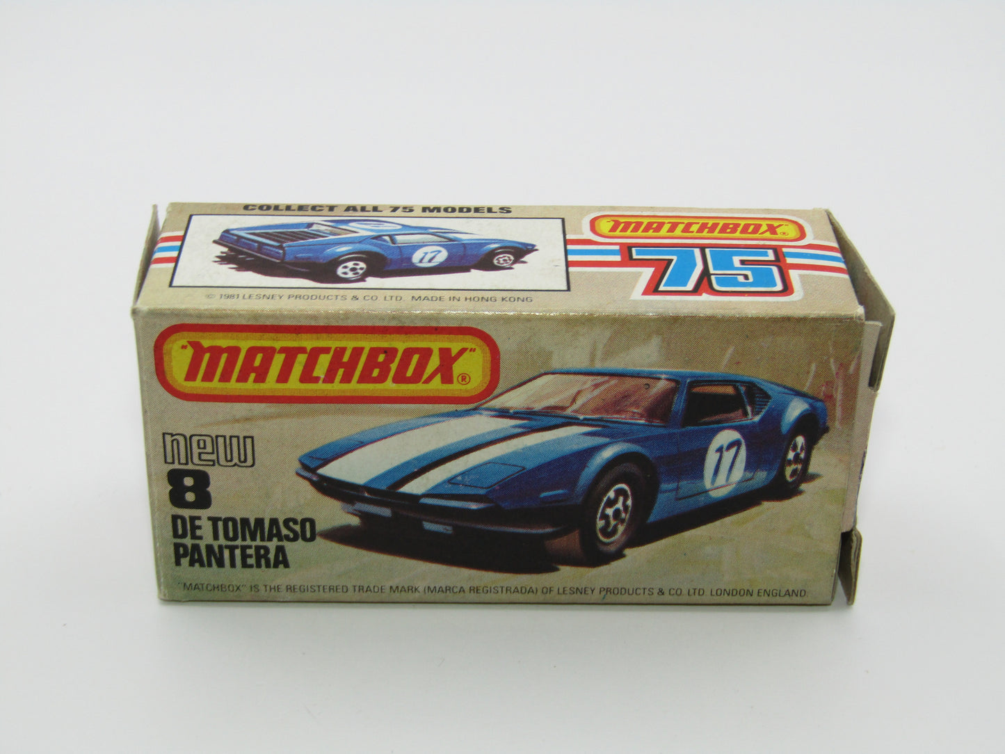 Matchbox Superfast No 8D De Tomaso Pantera, GLOSS BLACK BASE, USA Picture Box