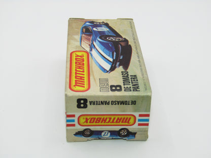 Matchbox Superfast No 8D De Tomaso Pantera, GLOSS BLACK BASE, USA Picture Box