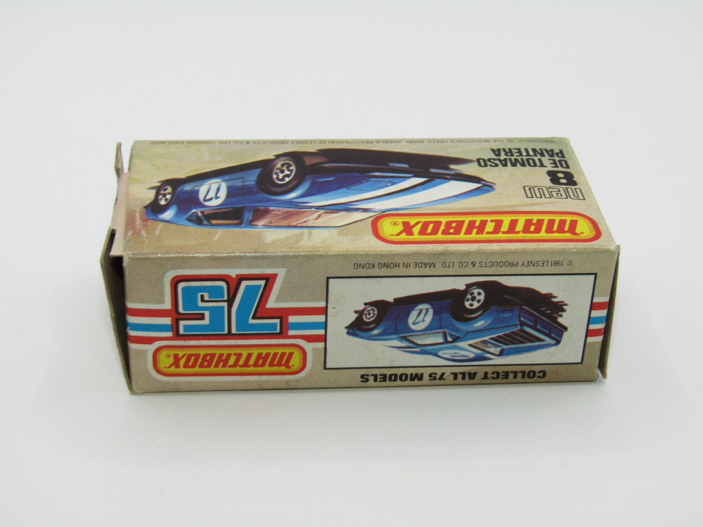 Matchbox Superfast No 8D De Tomaso Pantera, GLOSS BLACK BASE, USA Picture Box