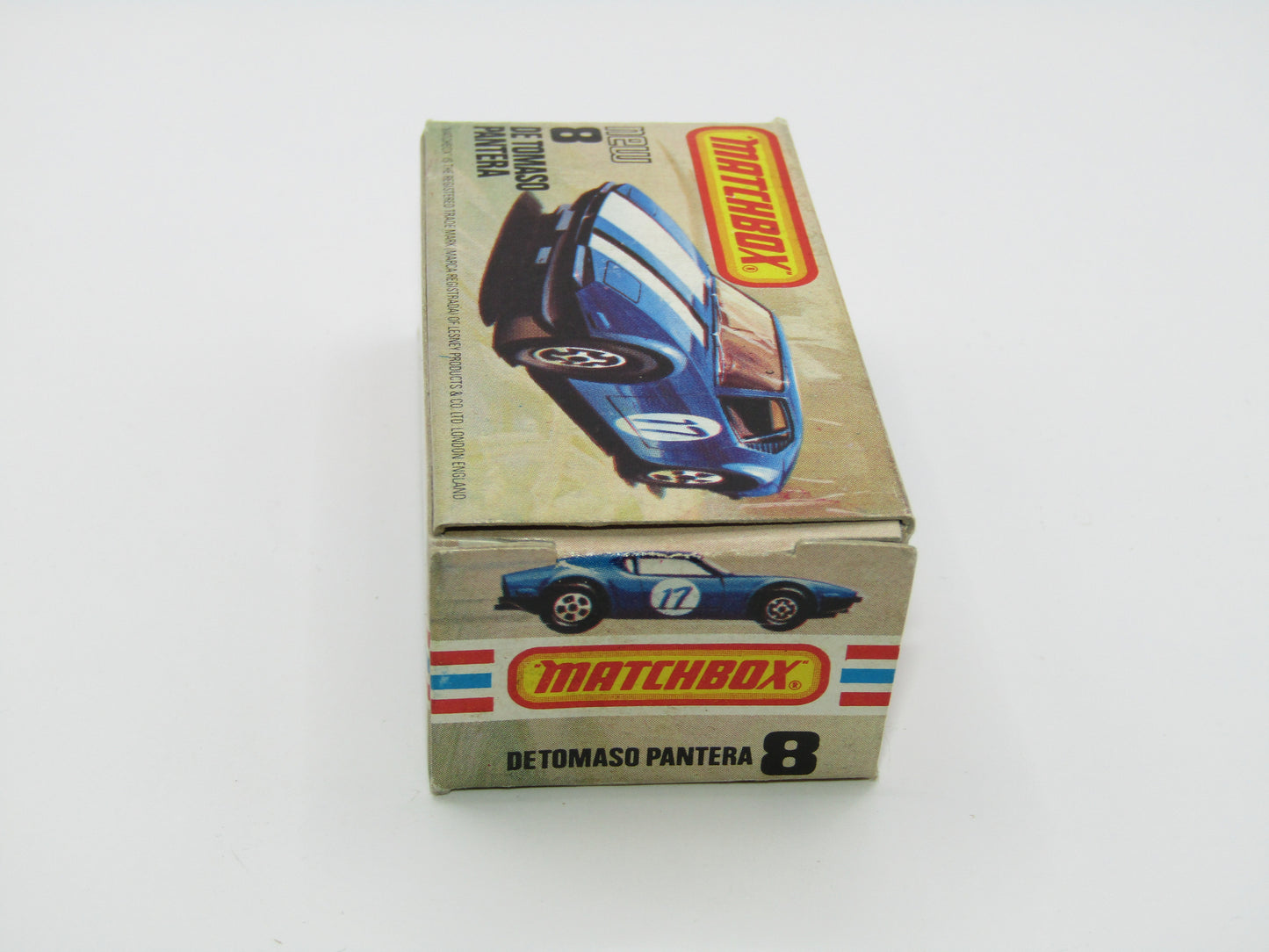 Matchbox Superfast No 8D De Tomaso Pantera, GLOSS BLACK BASE, USA Picture Box
