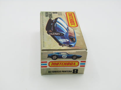 Matchbox Superfast No 8D De Tomaso Pantera, GLOSS BLACK BASE, USA Picture Box