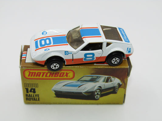 Matchbox Superfast No 14D Rallye Royale (Monteverdi Hai Cast) White, Amber Windows 5 Spoke Wheels, USA Picture Box