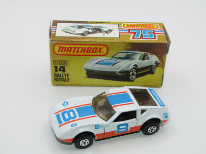 Matchbox Superfast No 14D Rallye Royale (Monteverdi Hai Cast) White, Amber Windows 5 Spoke Wheels, USA Picture Box