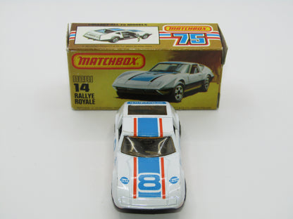 Matchbox Superfast No 14D Rallye Royale (Monteverdi Hai Cast) White, Amber Windows 5 Spoke Wheels, USA Picture Box