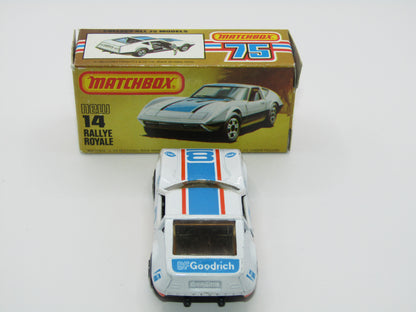 Matchbox Superfast No 14D Rallye Royale (Monteverdi Hai Cast) White, Amber Windows 5 Spoke Wheels, USA Picture Box