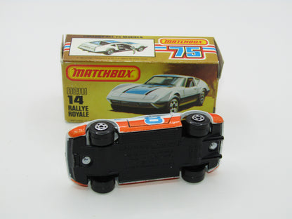 Matchbox Superfast No 14D Rallye Royale (Monteverdi Hai Cast) White, Amber Windows 5 Spoke Wheels, USA Picture Box