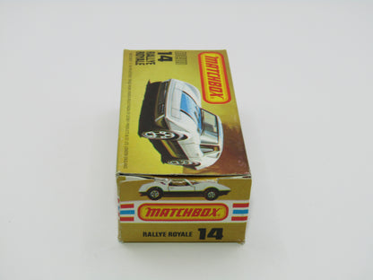Matchbox Superfast No 14D Rallye Royale (Monteverdi Hai Cast) White, Amber Windows 5 Spoke Wheels, USA Picture Box