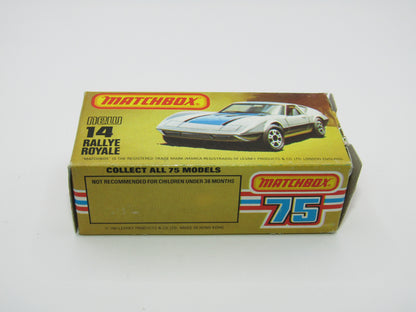 Matchbox Superfast No 14D Rallye Royale (Monteverdi Hai Cast) White, Amber Windows 5 Spoke Wheels, USA Picture Box