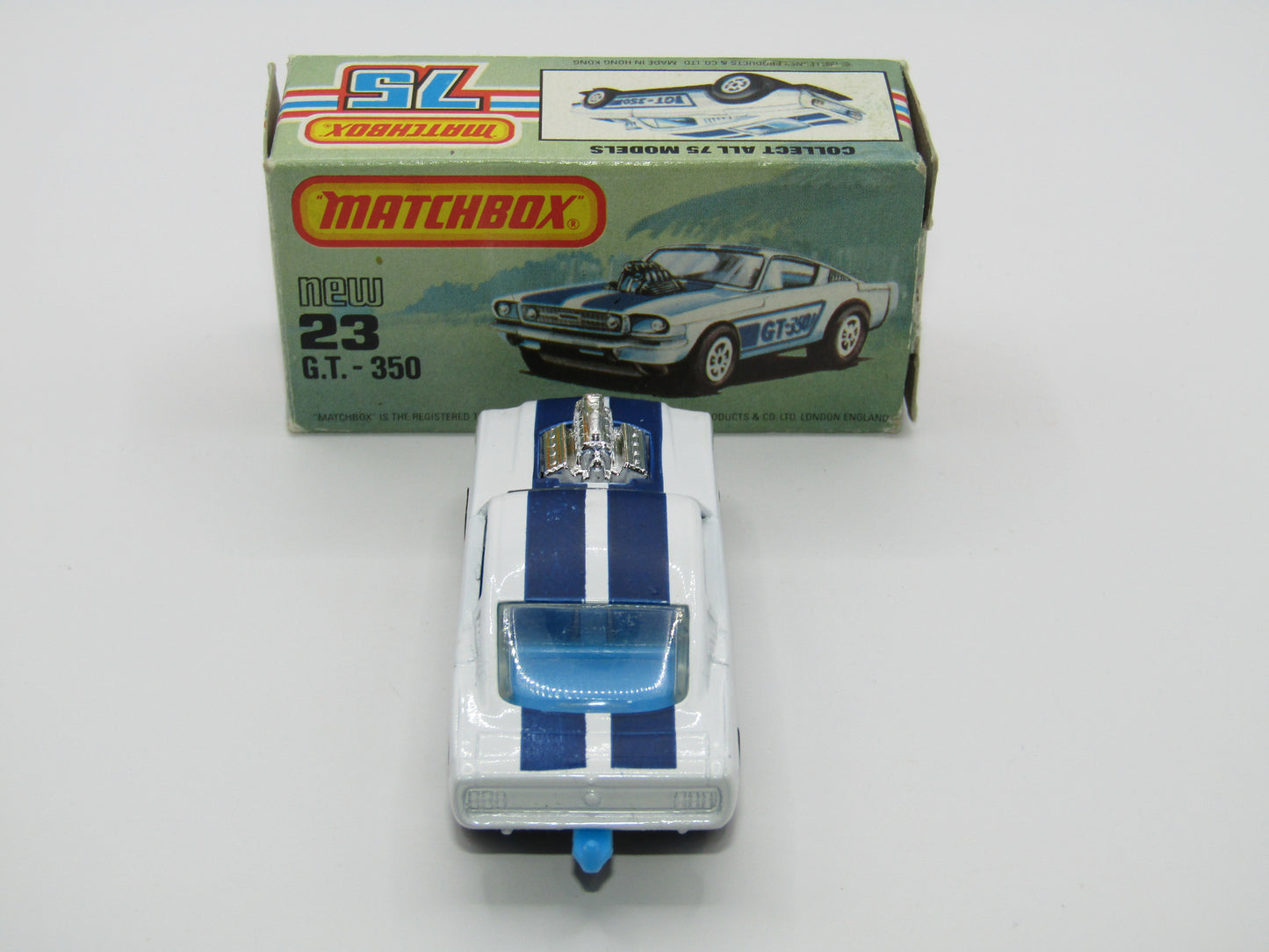 Matchbox Superfast No 23D Mustang GT 350, DARK Blue Tampo,  5 Arch Wheels , USA Picture Box