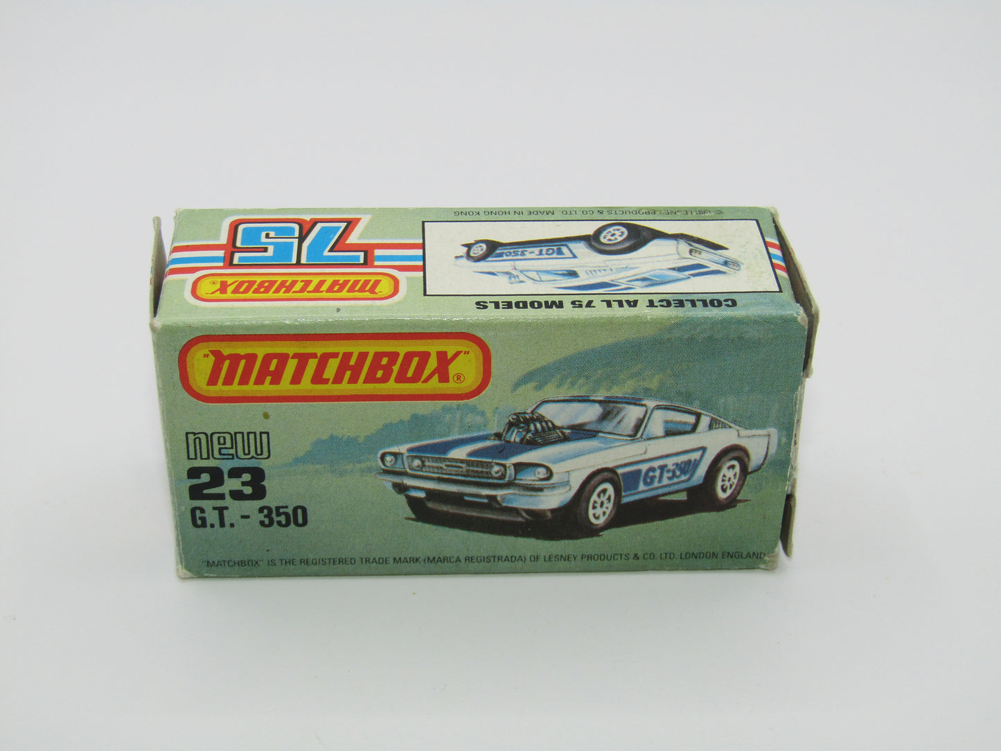 Matchbox Superfast No 23D Mustang GT 350, DARK Blue Tampo,  5 Arch Wheels , USA Picture Box
