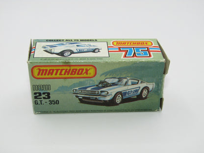 Matchbox Superfast No 23D Mustang GT 350, DARK Blue Tampo,  5 Arch Wheels , USA Picture Box