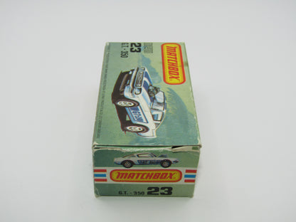 Matchbox Superfast No 23D Mustang GT 350, DARK Blue Tampo,  5 Arch Wheels , USA Picture Box