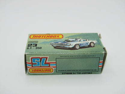 Matchbox Superfast No 23D Mustang GT 350, DARK Blue Tampo,  5 Arch Wheels , USA Picture Box