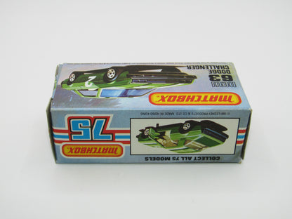 Matchbox Superfast No 63D Dodge Challenger, WHITE Interior, MALTESE Cross Wheels , USA Picture Box