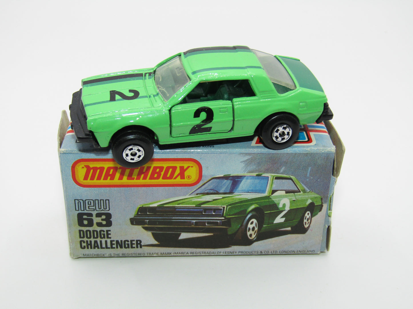 Matchbox Superfast No 63D Dodge Challenger, Green, Green Interior , USA Picture Box