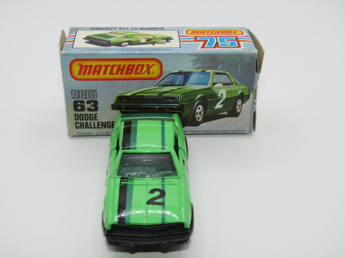 Matchbox Superfast No 63D Dodge Challenger, Green, Green Interior , USA Picture Box