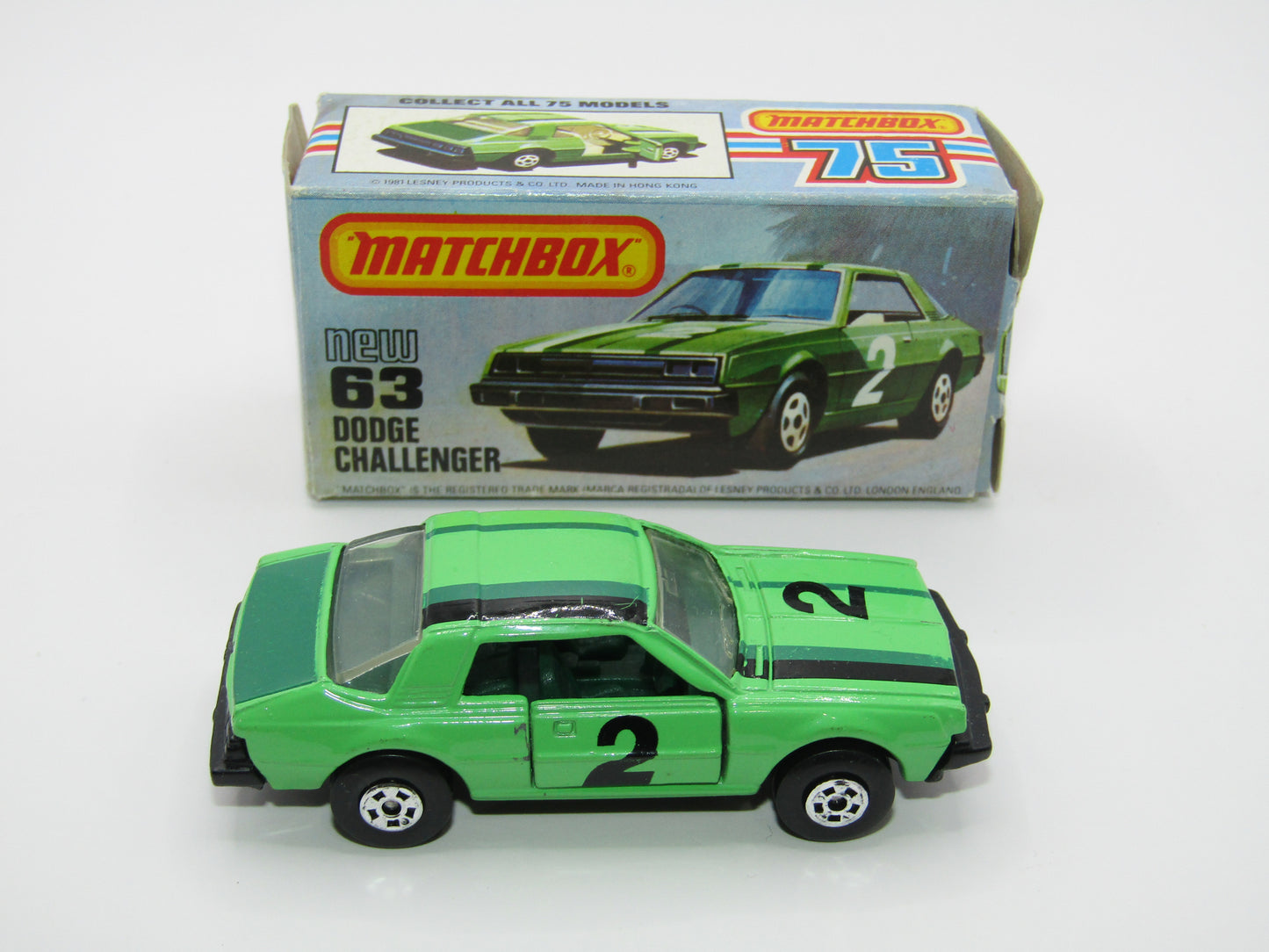 Matchbox Superfast No 63D Dodge Challenger, Green, Green Interior , USA Picture Box