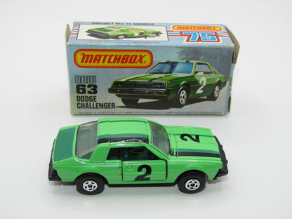 Matchbox Superfast No 63D Dodge Challenger, Green, Green Interior , USA Picture Box