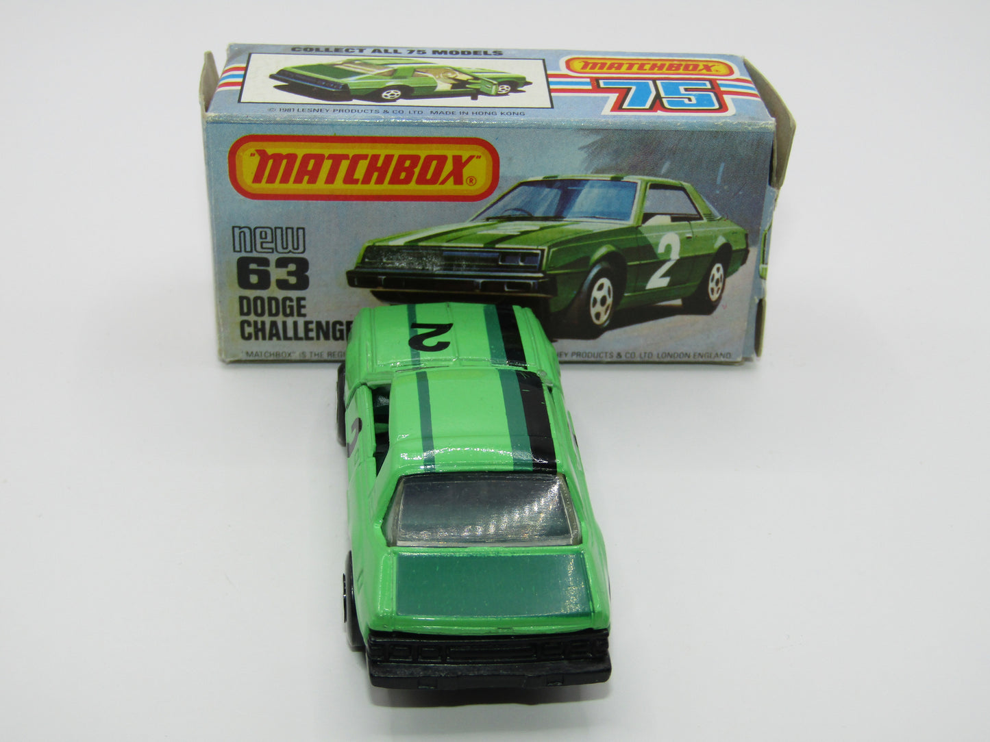Matchbox Superfast No 63D Dodge Challenger, Green, Green Interior , USA Picture Box