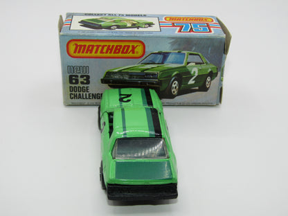 Matchbox Superfast No 63D Dodge Challenger, Green, Green Interior , USA Picture Box