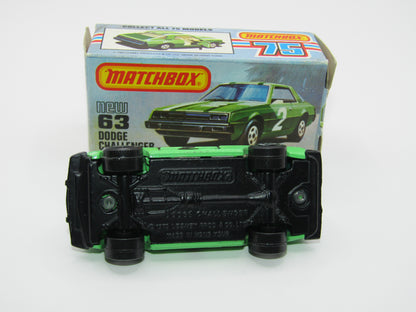 Matchbox Superfast No 63D Dodge Challenger, Green, Green Interior , USA Picture Box