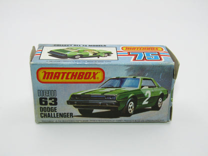 Matchbox Superfast No 63D Dodge Challenger, Green, Green Interior , USA Picture Box