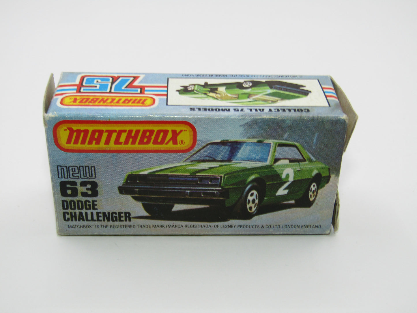 Matchbox Superfast No 63D Dodge Challenger, Green, Green Interior , USA Picture Box