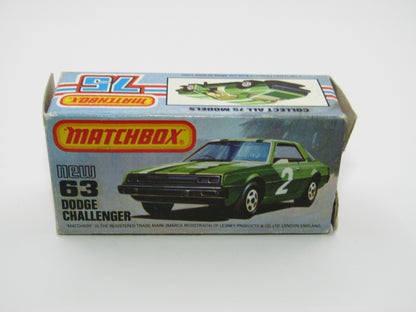 Matchbox Superfast No 63D Dodge Challenger, Green, Green Interior , USA Picture Box