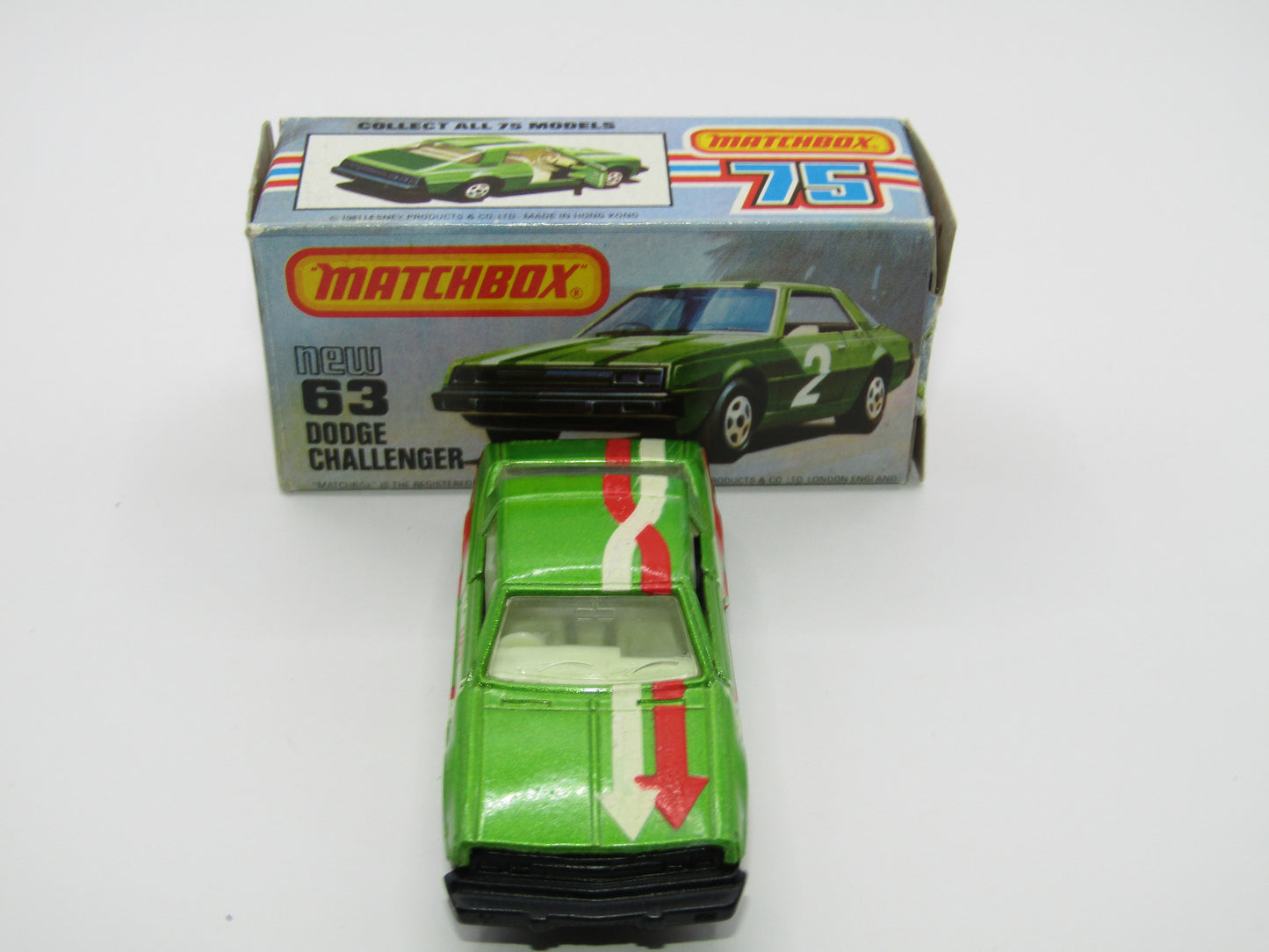 Matchbox Superfast No 63D Dodge Challenger Cast, Galant Eterna Base, Hot Points Tampo , USA Picture Box