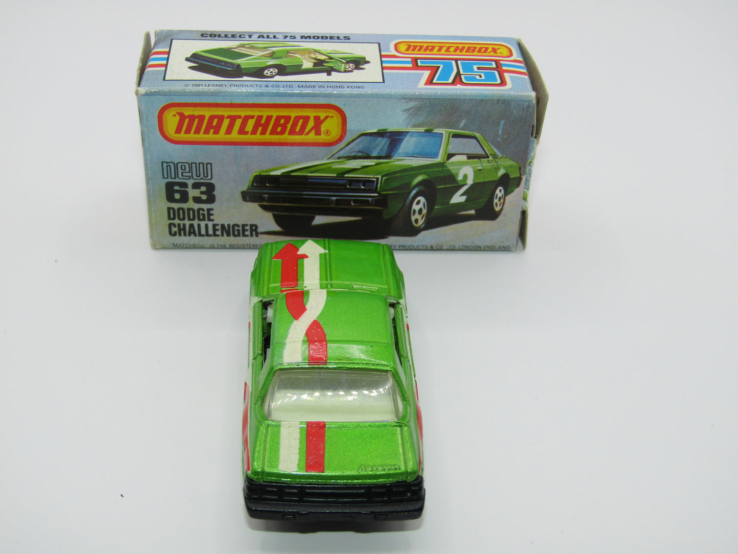 Matchbox Superfast No 63D Dodge Challenger Cast, Galant Eterna Base, Hot Points Tampo , USA Picture Box