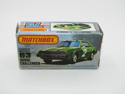 Matchbox Superfast No 63D Dodge Challenger Cast, Galant Eterna Base, Hot Points Tampo , USA Picture Box