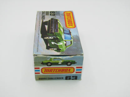 Matchbox Superfast No 63D Dodge Challenger Cast, Galant Eterna Base, Hot Points Tampo , USA Picture Box