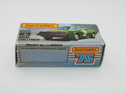 Matchbox Superfast No 63D Dodge Challenger Cast, Galant Eterna Base, Hot Points Tampo , USA Picture Box