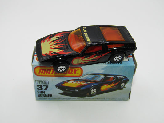 Matchbox Superfast No 37D Sun Burner, MATT BLACK Hong Kong Base, USA Picture Box